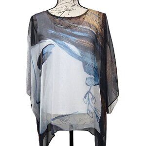 COCOON HOUSE 100% SILK WEARABLE ARTWORK CHIC KIMONO SLEEVE PONCHO COVERUP